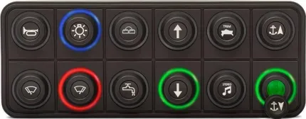 Clavier de commande Powerkey Pro à 12 touches RGB de Ø15mm, avec protocole J1939, sans ses pastilles gravées