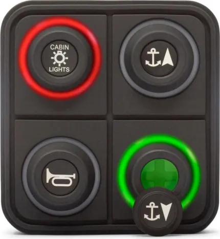 Clavier de commande Powerkey Pro à 4 touches RGB de Ø15mm, avec protocole J1939, sans ses pastilles gravées