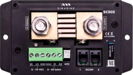 Shunt 500A avec interface pour sondes de niveau et température, relais inverseur d'alarme, protocole SiCom et alimentation de 6 à 35Vdc