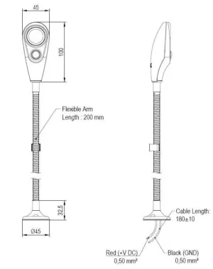 Liseuse 12/24V Bras 200mm