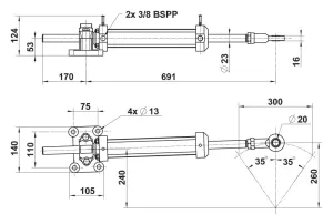 Vérin hydraulique aluminium VHM 50-300